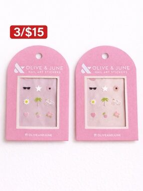 Olive & June Nail Art Stickers 2 Pack Pink Nail Decals Summer Designs NEW